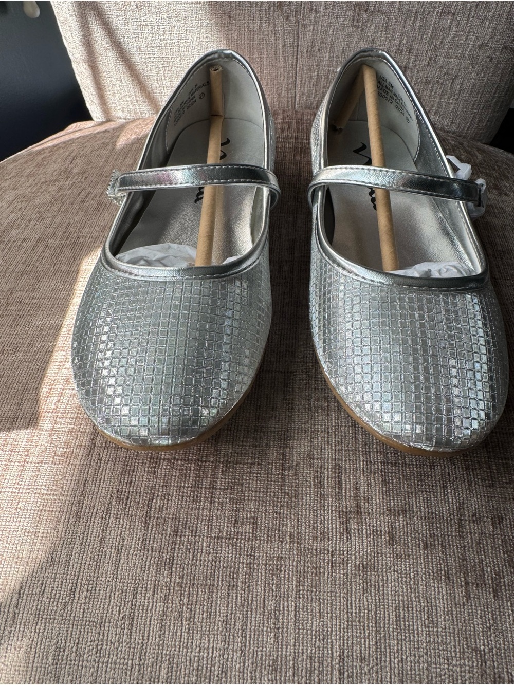 Nina Silver Mary Jane Dress Flats with Textured Grid